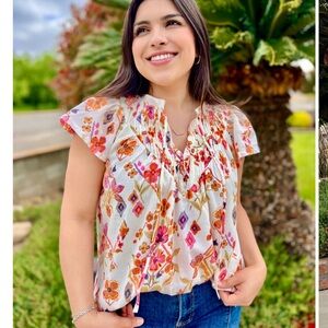 Fate l Flutter‎ Sleeve Cotton Floral Blouse Size Small